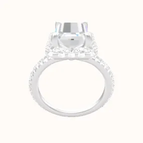 3/4 Pave Engagement Ring With Halo Head