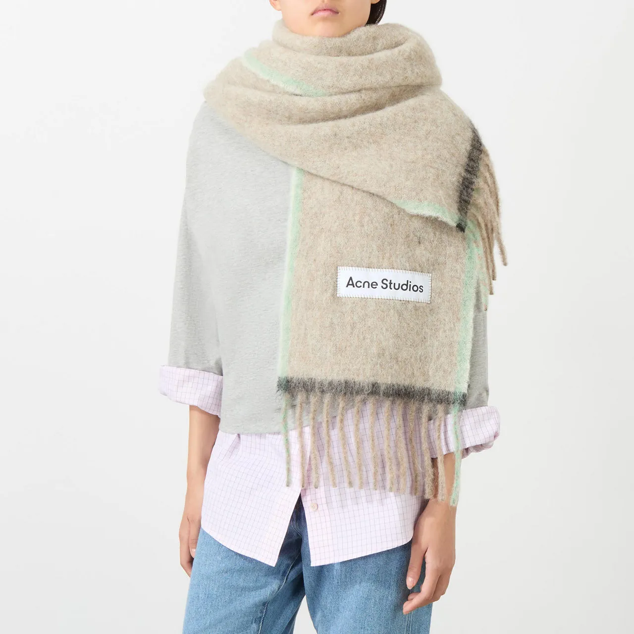 ACNE STUDIOS The Sustainable Edit Vally Logo Scarf - BeigeGrey