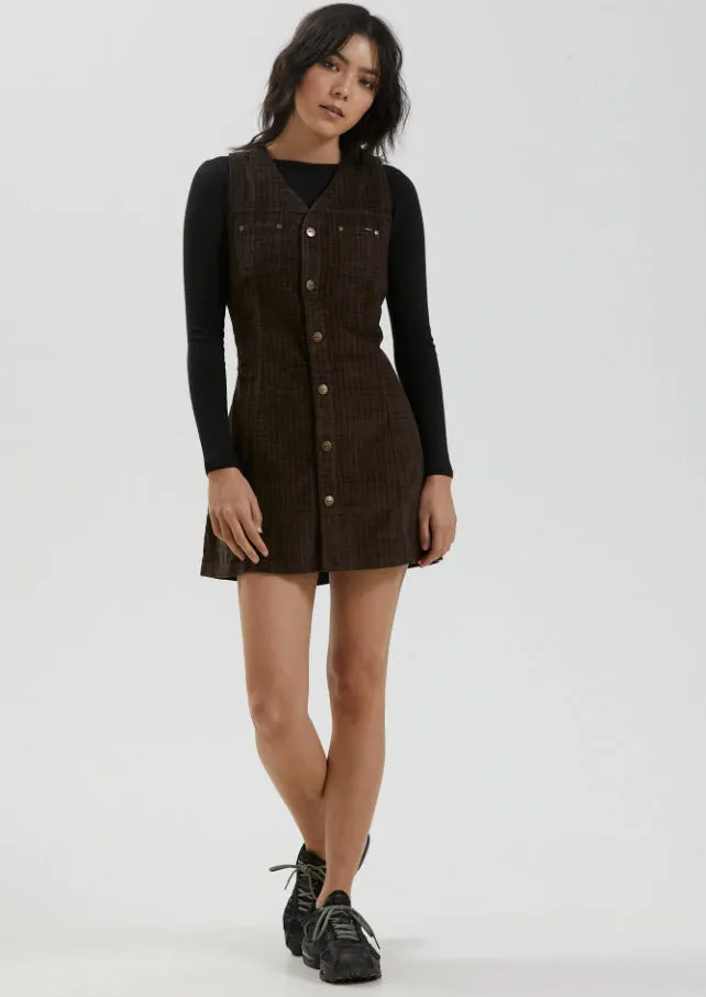 Afends Hemp Check Cord Dress Kaia Coffee