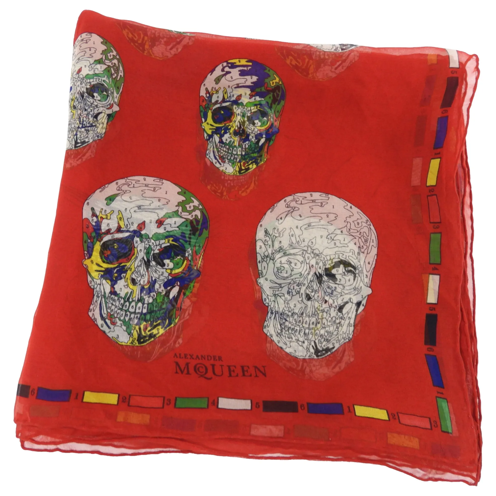 Alexander McQueen Red Silk Chiffon Skull Scarf