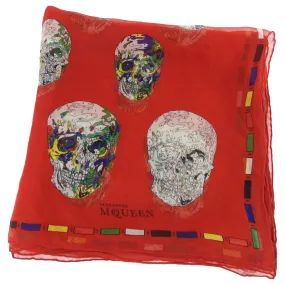 Alexander McQueen Red Silk Chiffon Skull Scarf