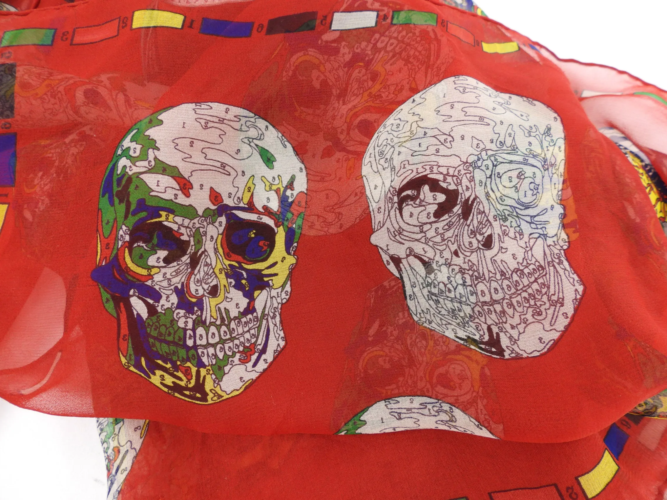 Alexander McQueen Red Silk Chiffon Skull Scarf