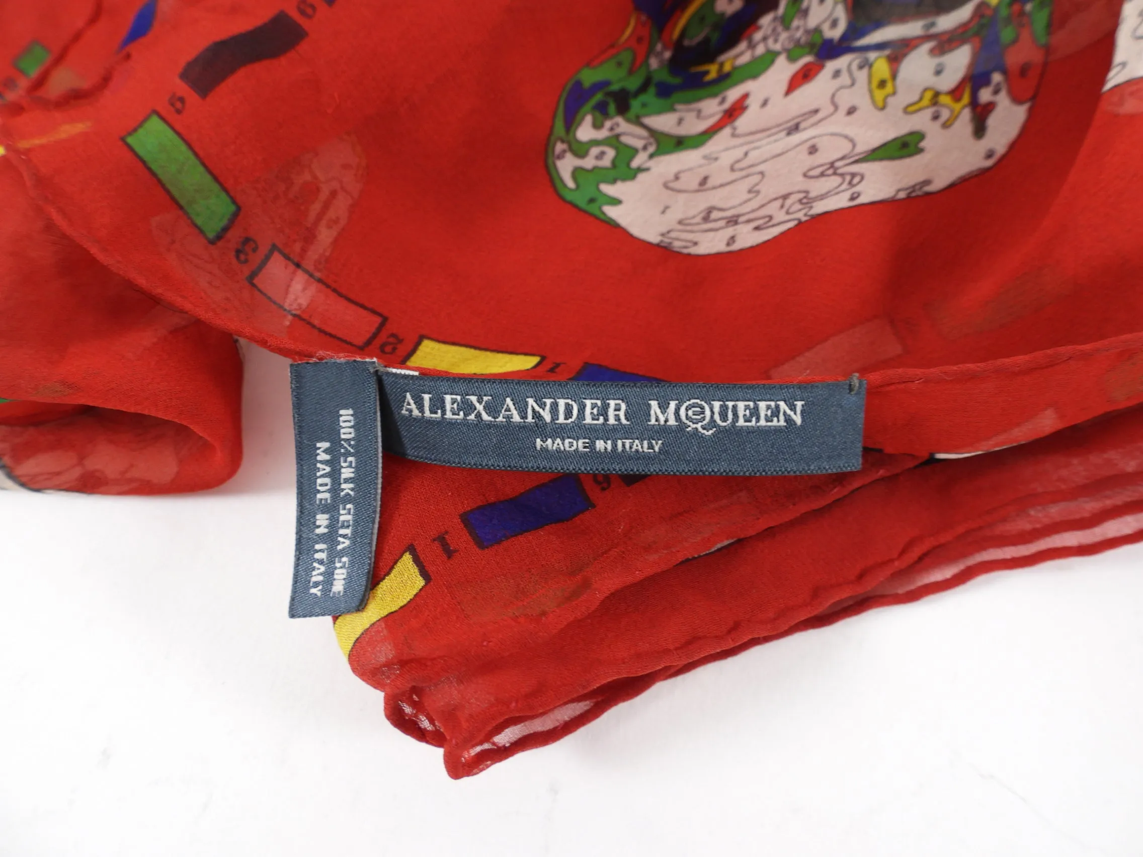 Alexander McQueen Red Silk Chiffon Skull Scarf