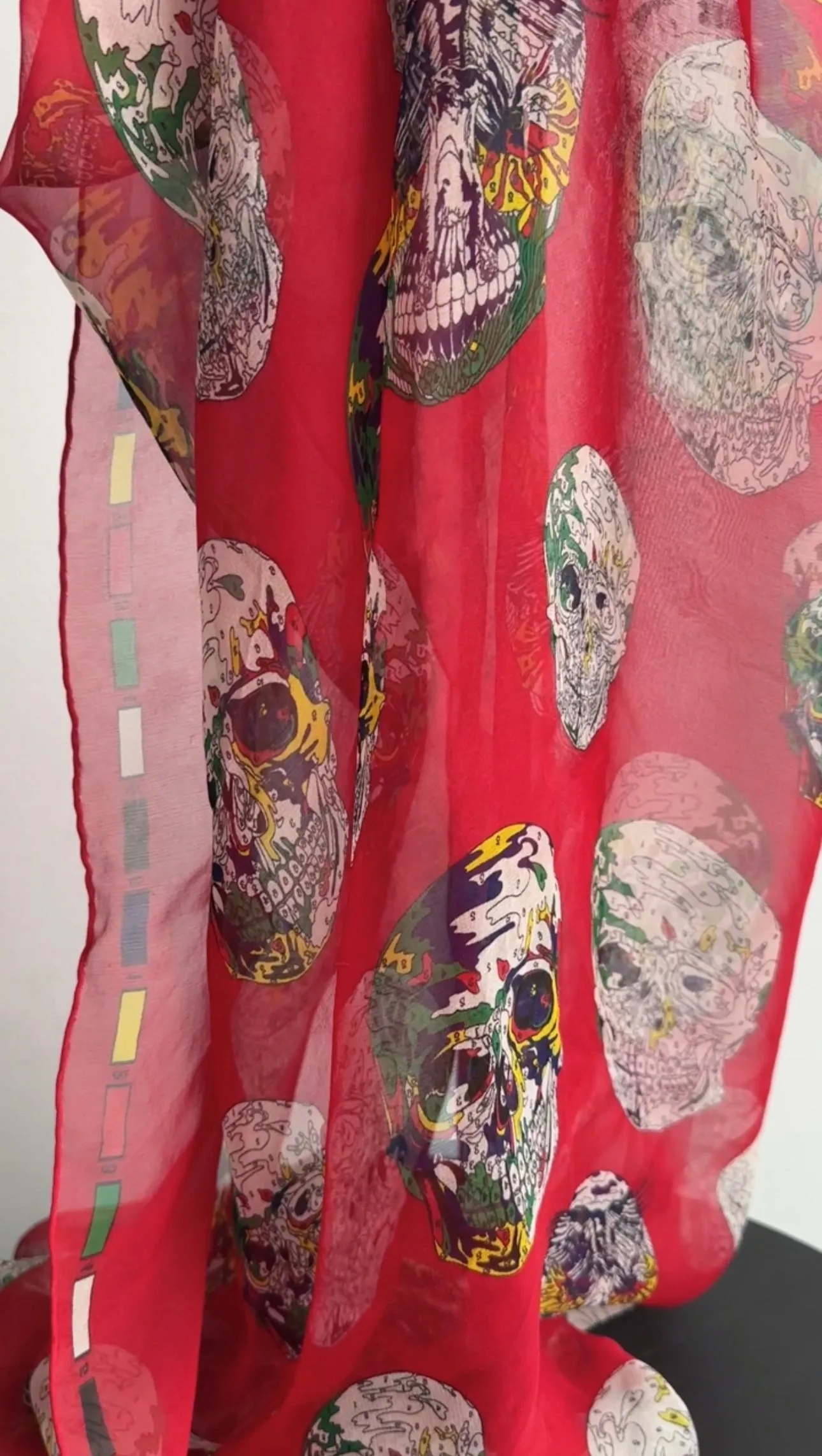 Alexander McQueen Red Silk Chiffon Skull Scarf