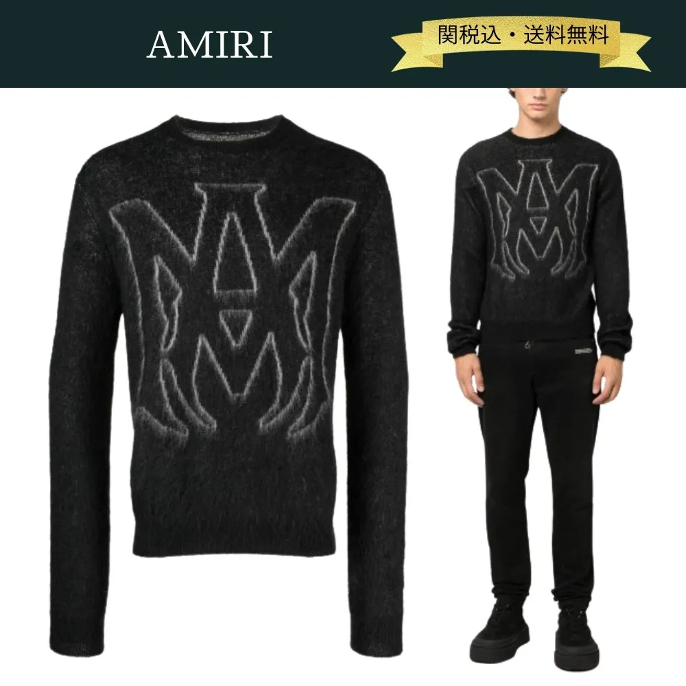 AMIRI  |Crew Neck Pullovers Street Style Bi-color Long Sleeves Plain