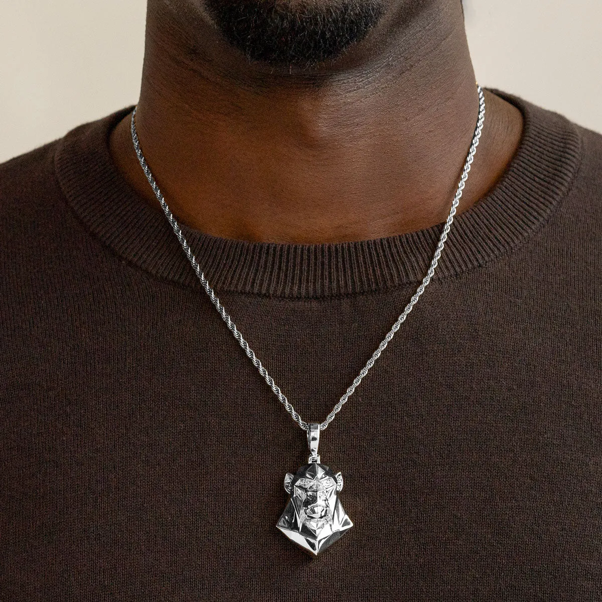 Ape Head Necklace Pendant & Rope Chain