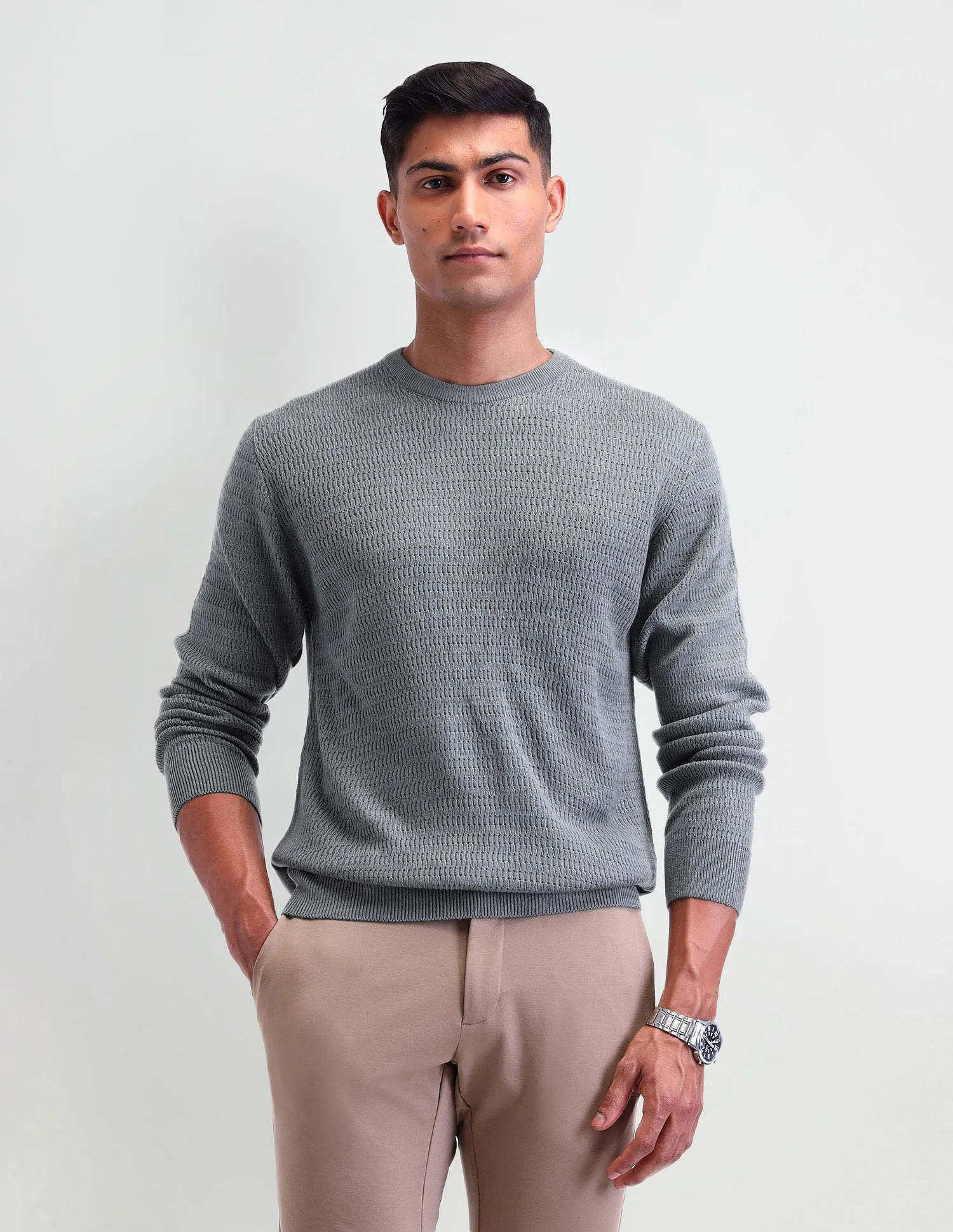 Arrow Textured Regular Fit Sweater