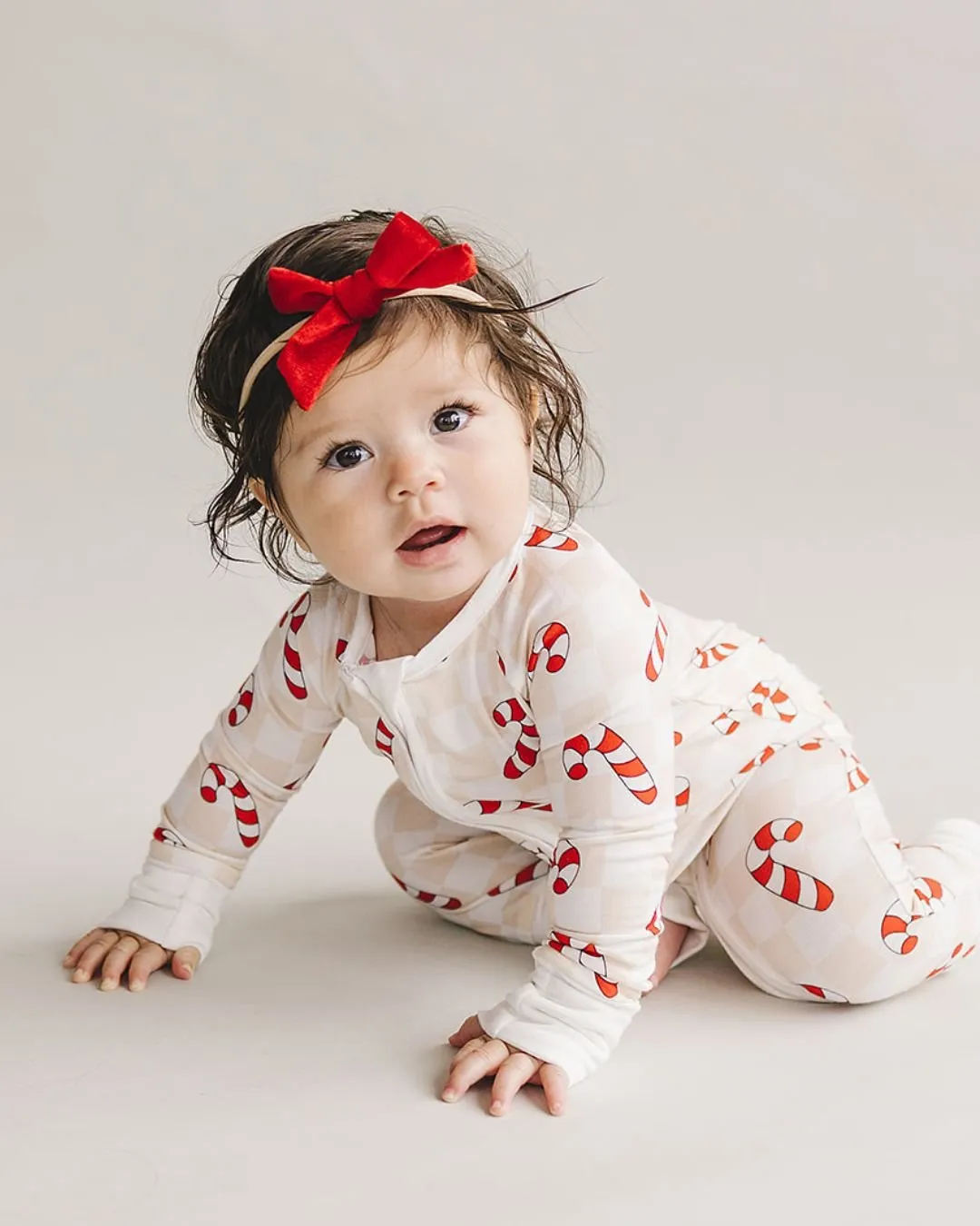 Bamboo Zip Romper | Checkered Candy Cane