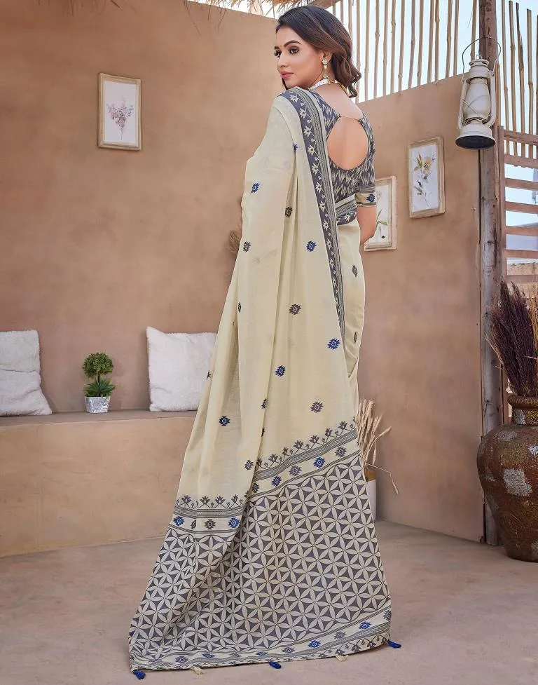 Beige Silk Plain Sarees