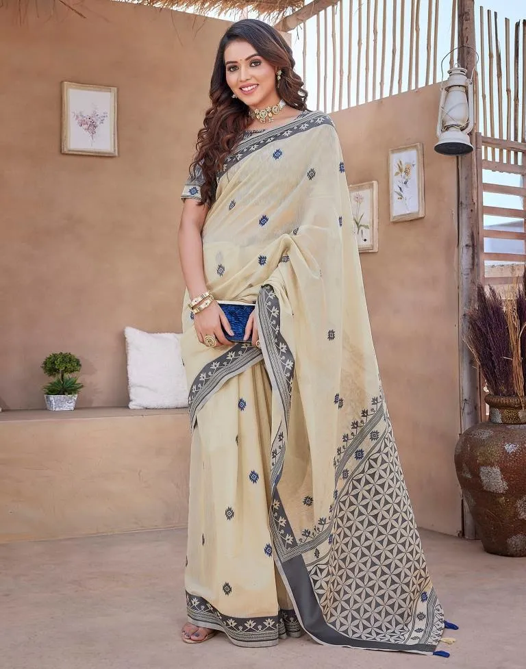 Beige Silk Plain Sarees