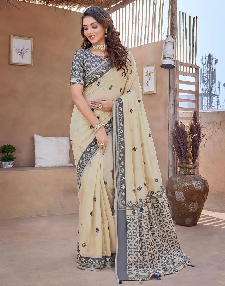 Beige Silk Plain Sarees