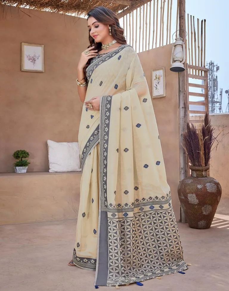 Beige Silk Plain Sarees