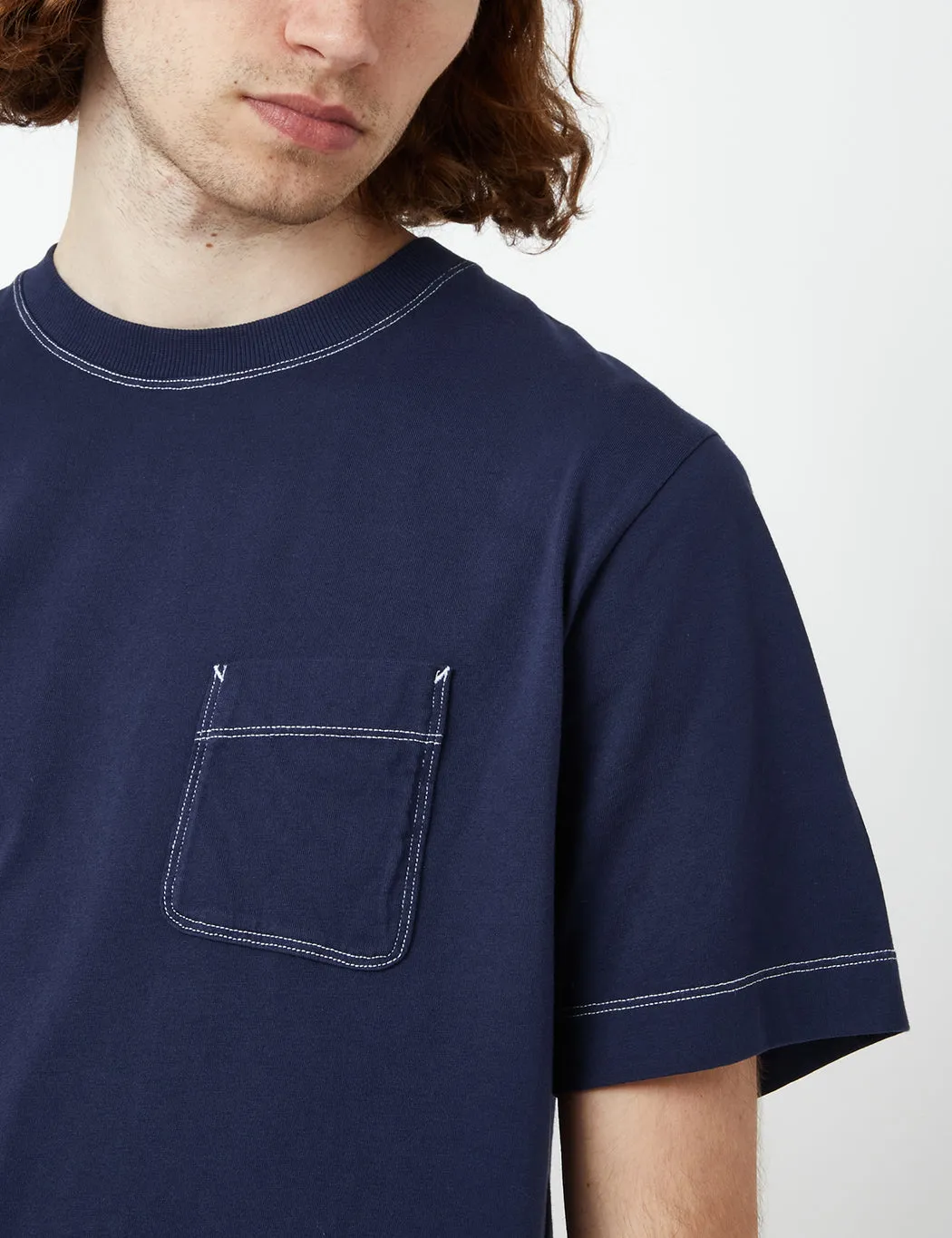 Bhode Contrast Stitch Pocket T-Shirt (Organic) - Peacoat Blue