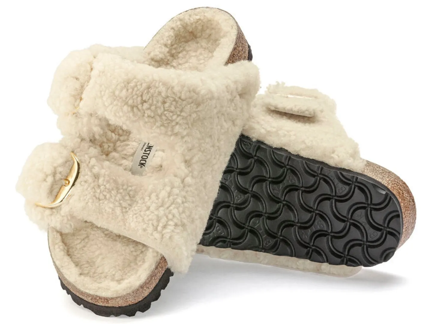 Birkenstock: Arizona Big Buckle Teddy in Eggshell