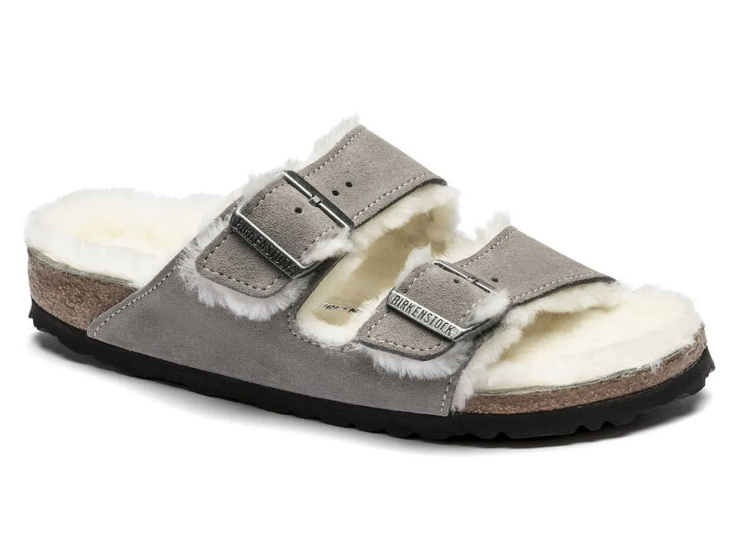 Birkenstock: Arizona Shearling in Stone Coin