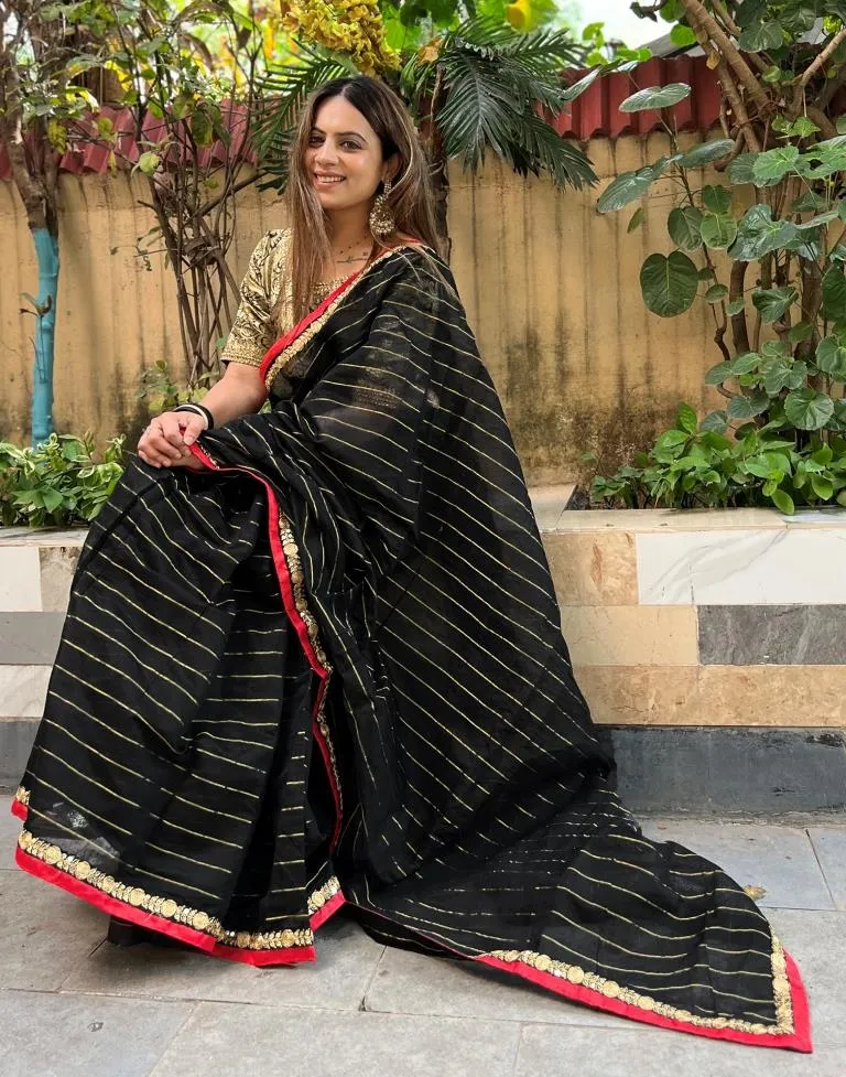 Black Cotton Plain Sarees