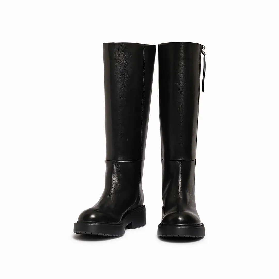 Black women's leather knee boot