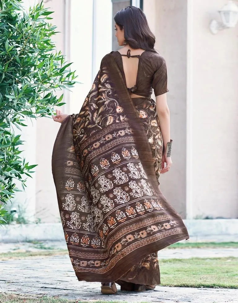 Brown Silk Printed Sarees