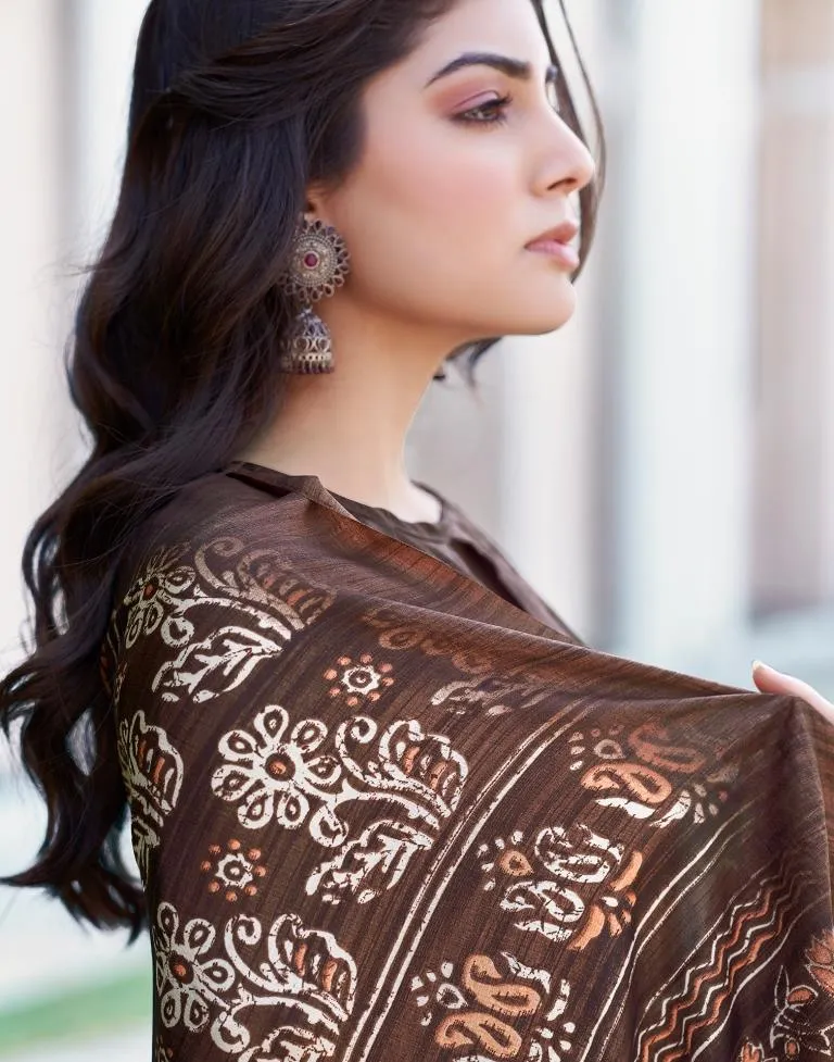 Brown Silk Printed Sarees