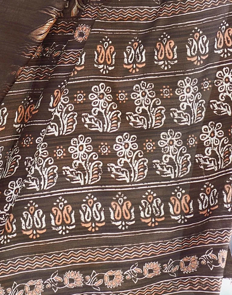 Brown Silk Printed Sarees