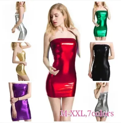 Candy Color Sexy Oil Glossy Sheer Micro Mini Dress