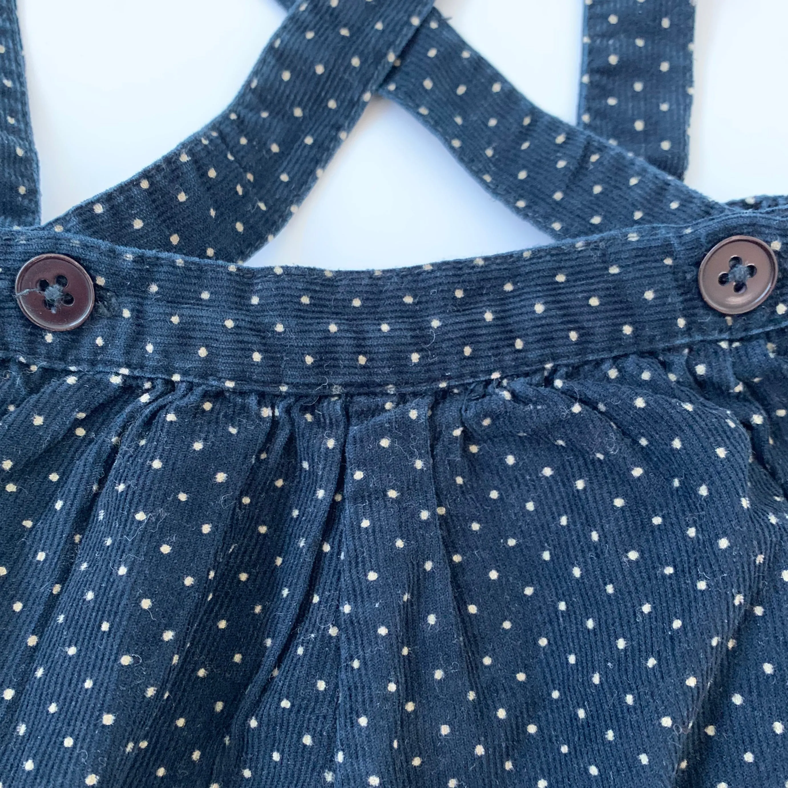 Caramel Navy Polka Dot Fine Cord Bloomers: 12 Months