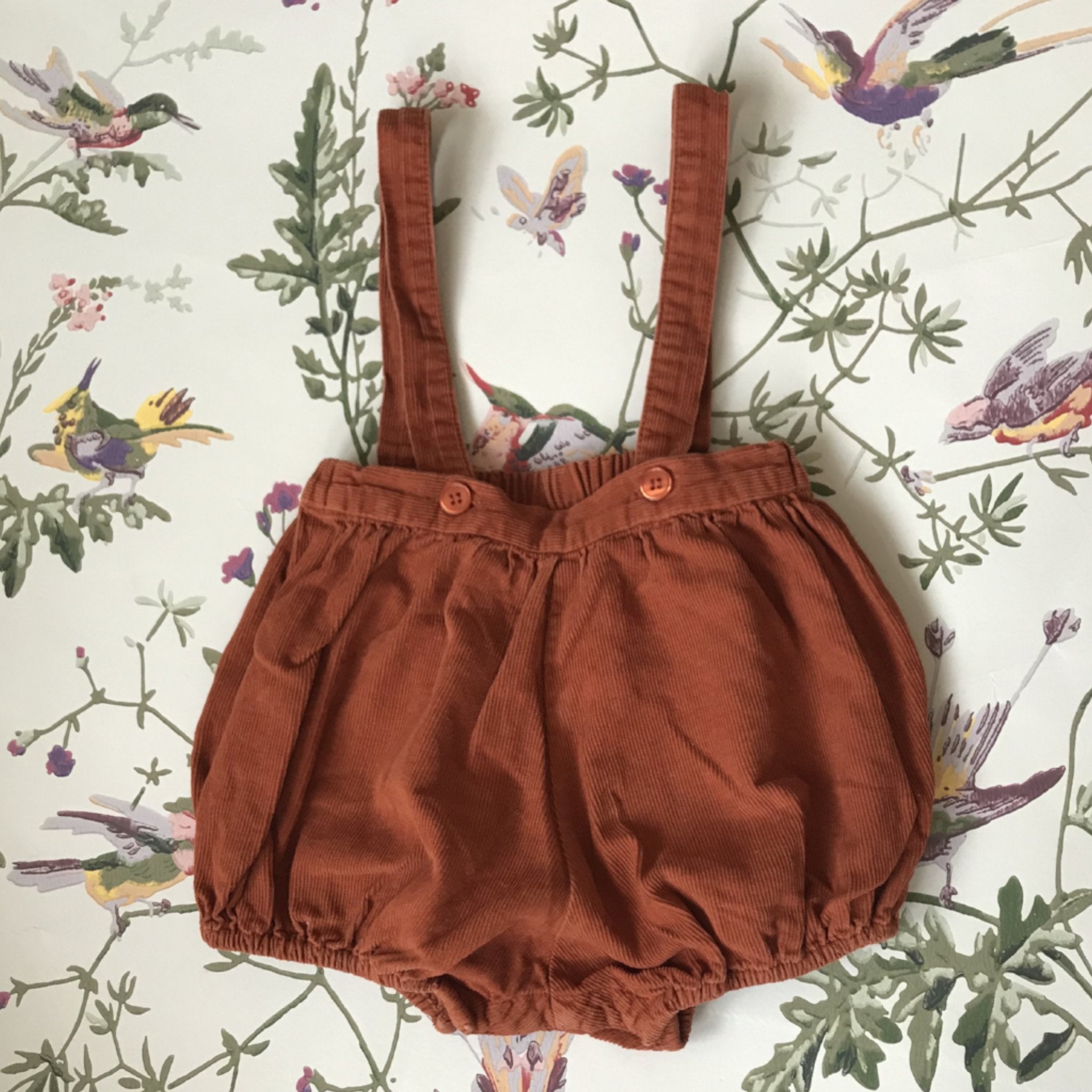 Caramel Rust Cord Romper With Straps: 6 Months