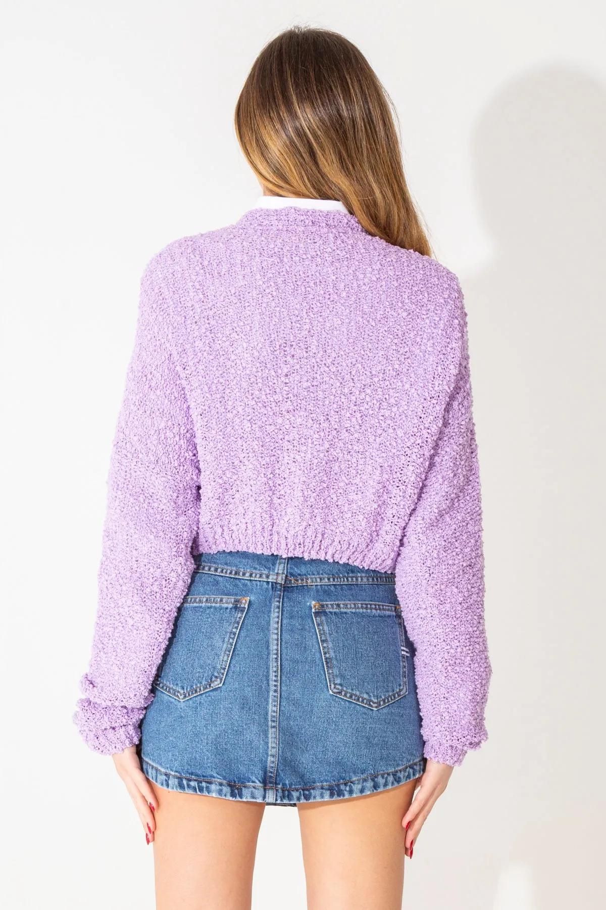 Cardigan crop in tessuto boucle'