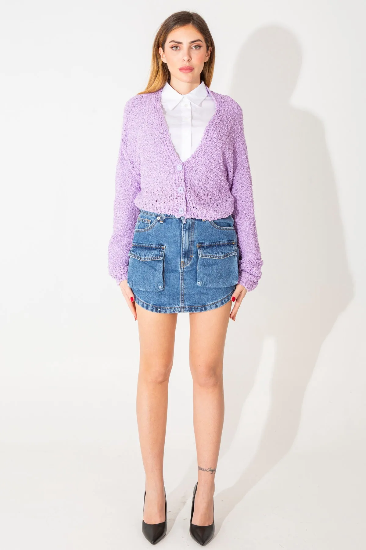 Cardigan crop in tessuto boucle'