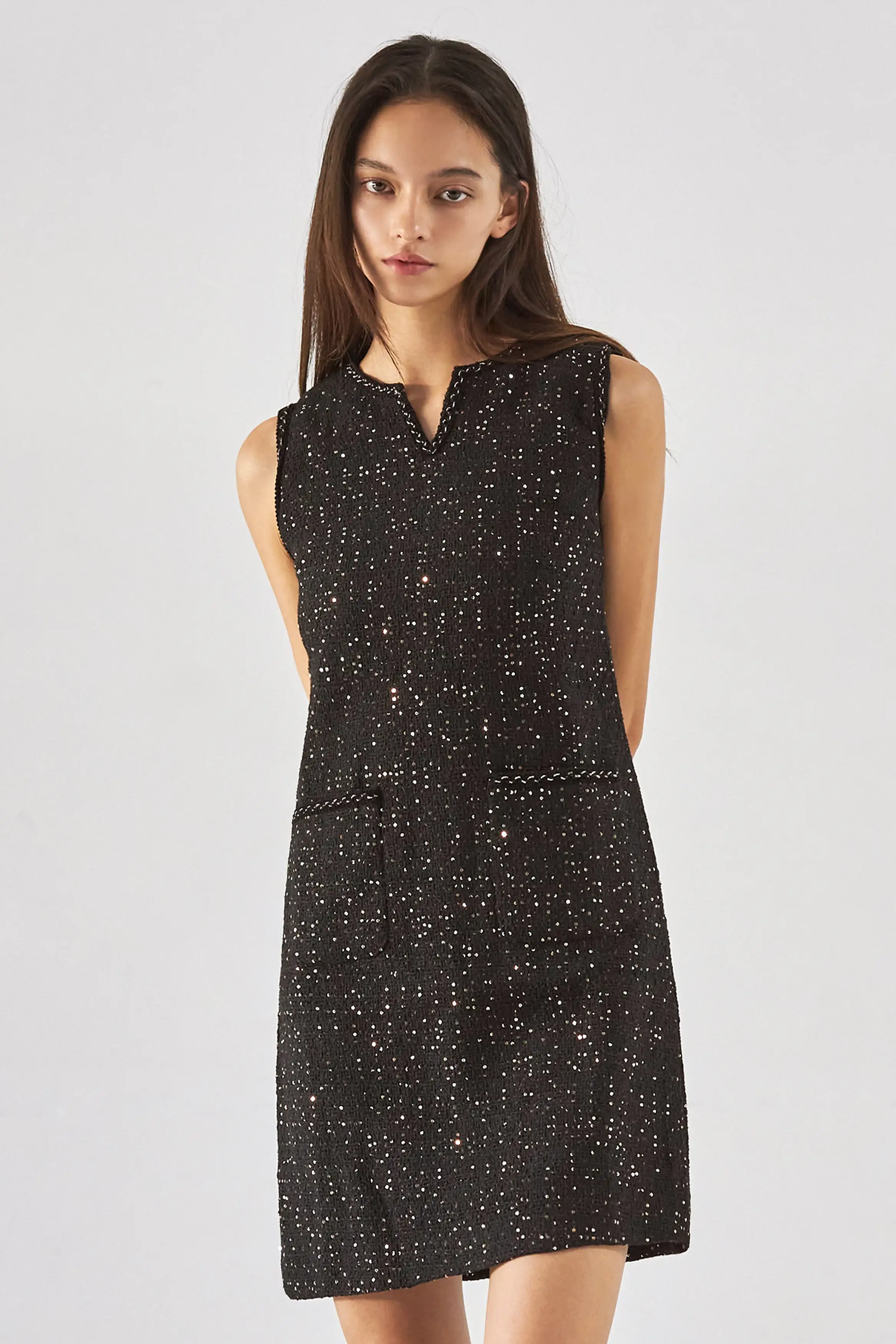 Care no more tweed dress in black