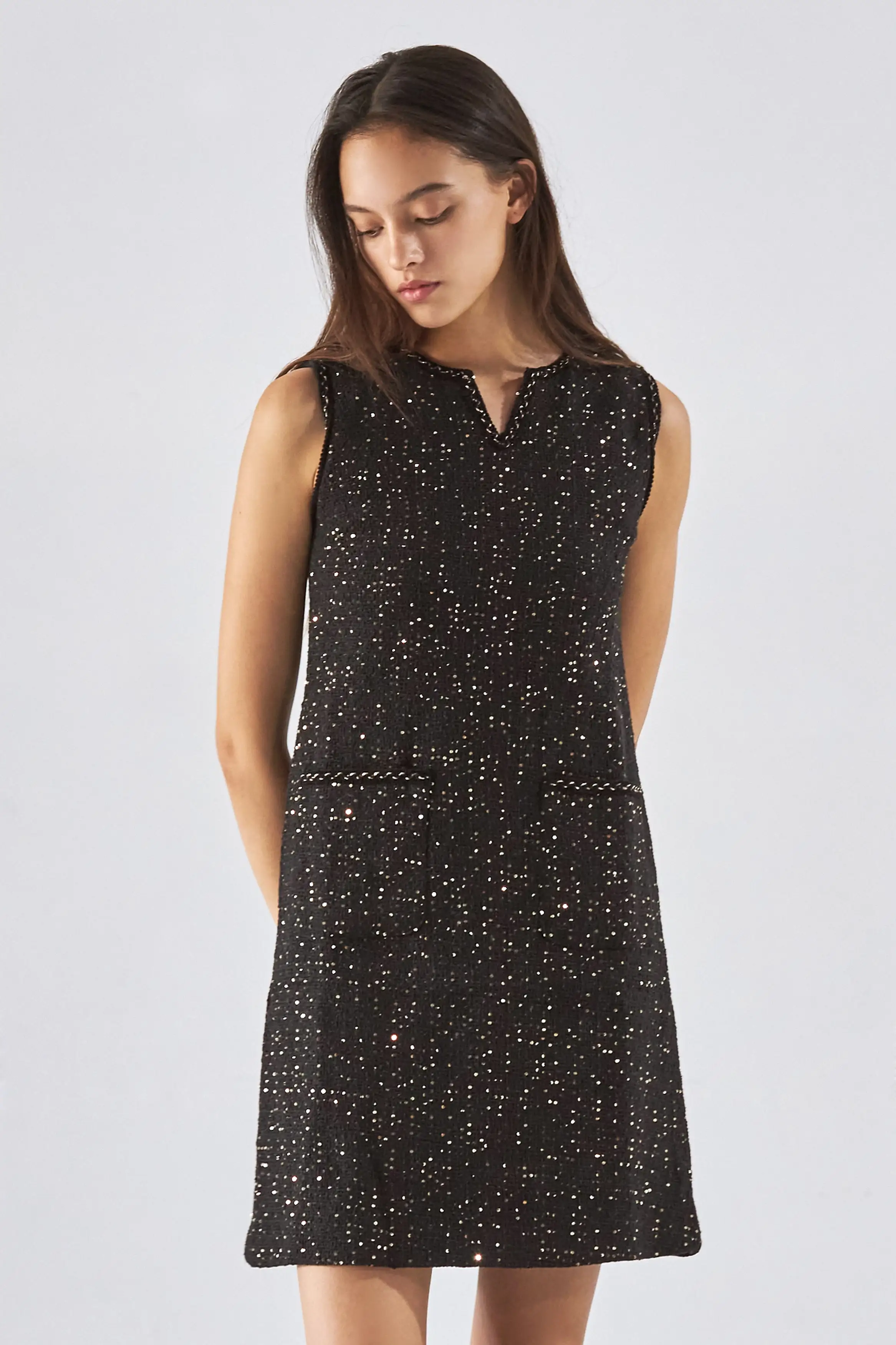 Care no more tweed dress in black