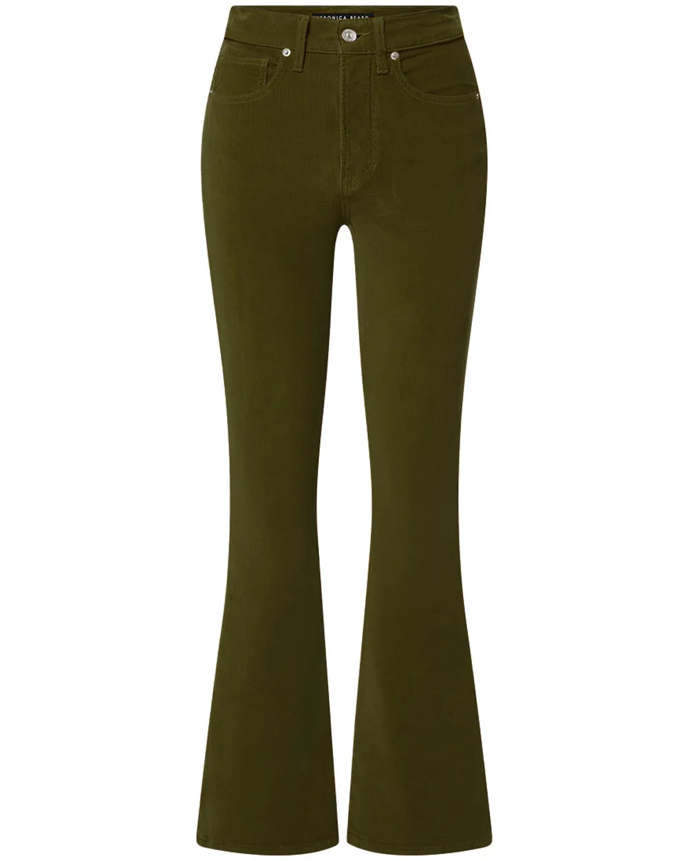 Carson High Rise Ankle Flare Pant in Army Green Corduroy