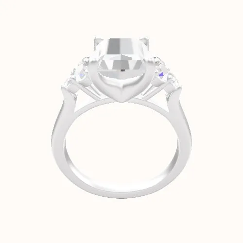 Cathedral Band with Round Sidestone Trio Engagement Ring With Four Prong Head