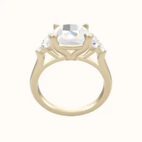 Cathedral Band with Round Sidestone Trio Engagement Ring With Standard Four Prong Head