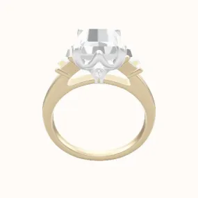 Cathedral Band with Trapezoid Sidestones Engagement Ring With Crown Six Prong w. accent Diamond Head