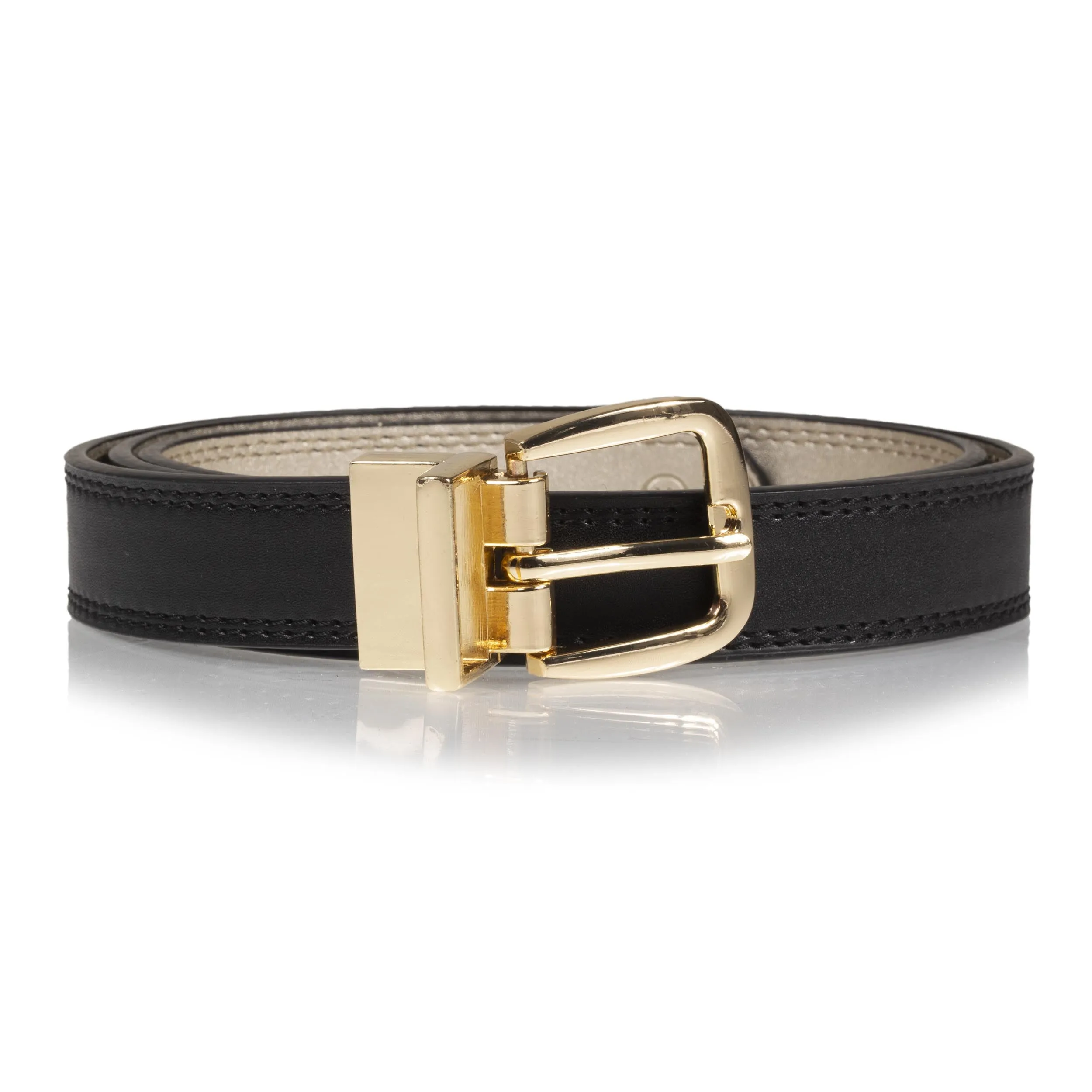 Ceinture Femme Lisse 2 en 1 Noir/Doré