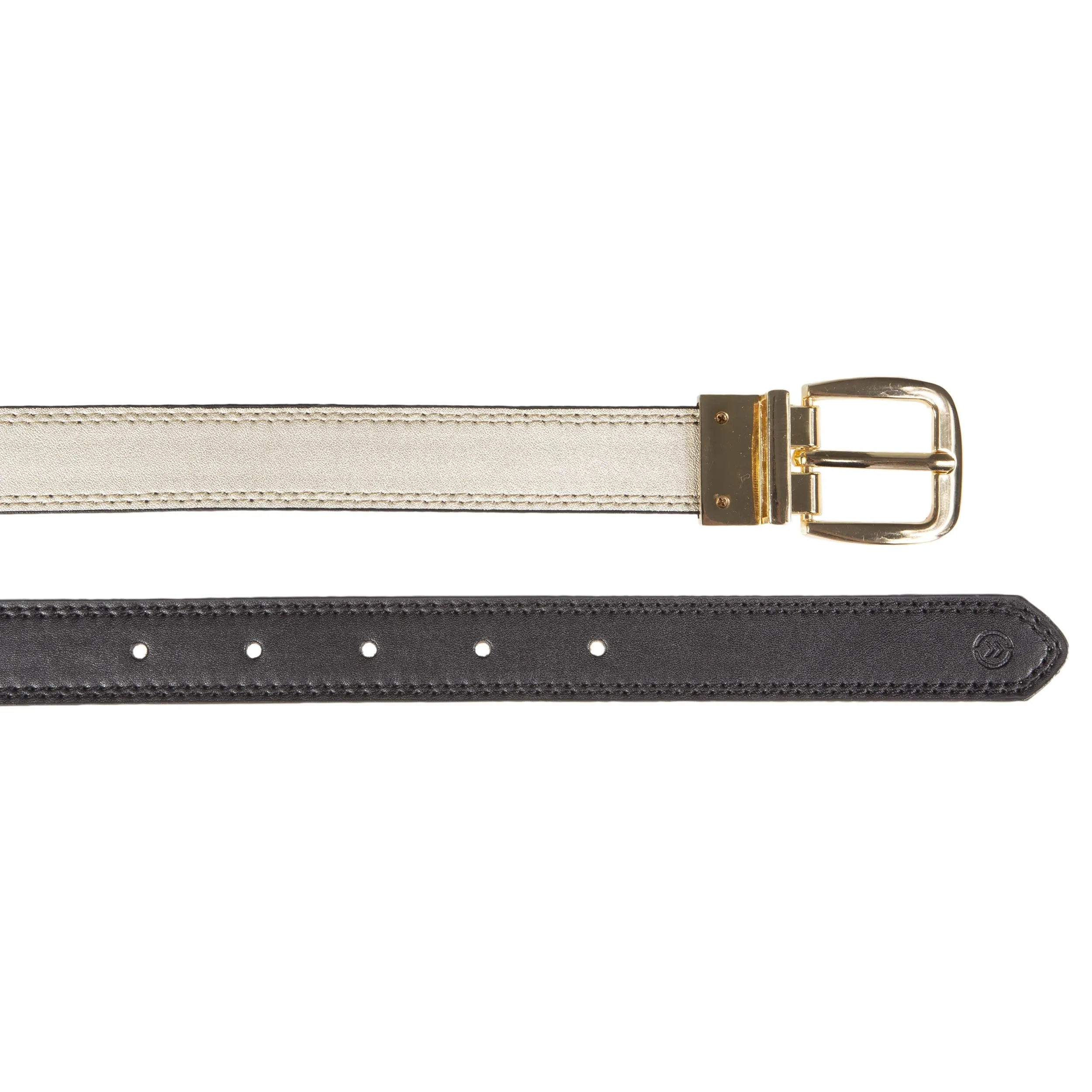 Ceinture Femme Lisse 2 en 1 Noir/Doré