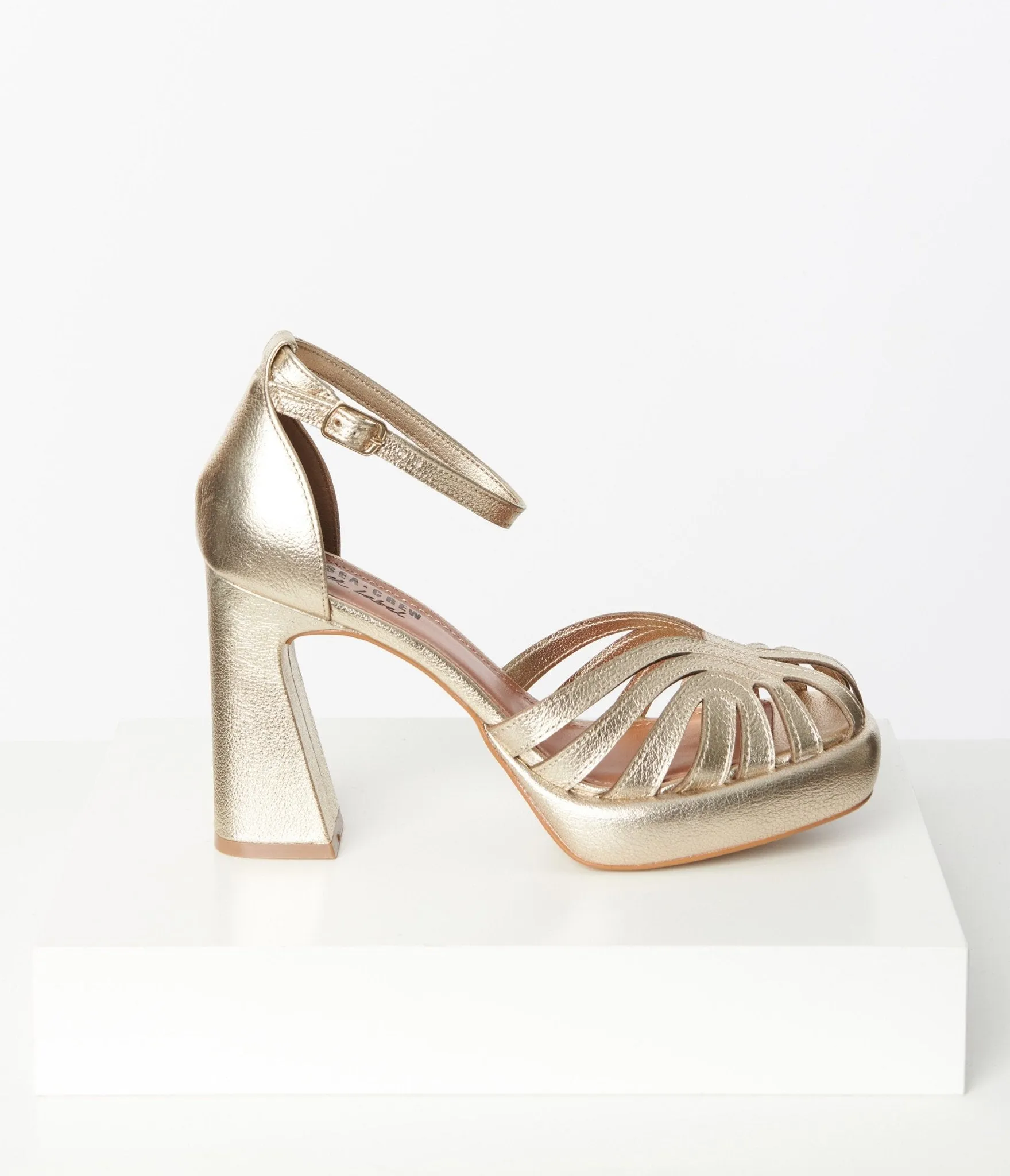 Chelsea Crew Gold Leather Platform Sandals