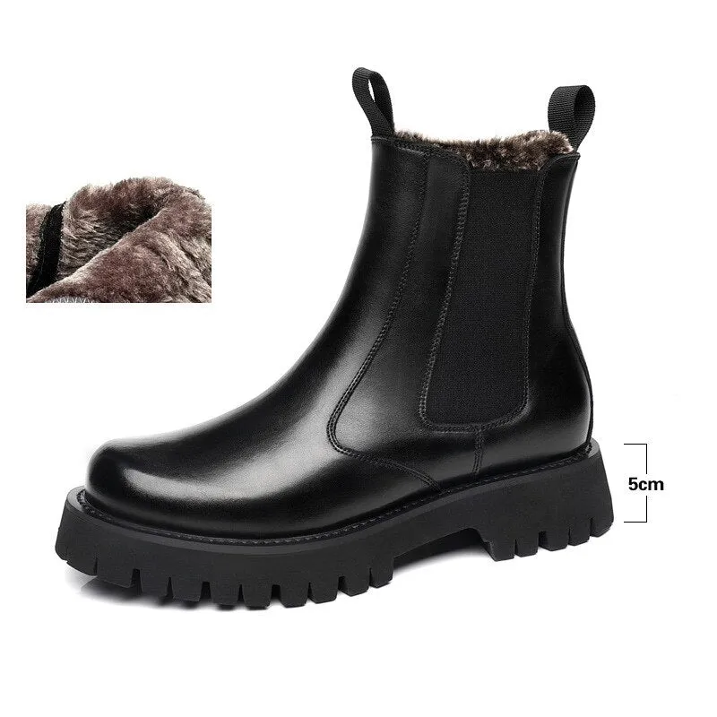 Chelsea Man Boot Elevator Winter Men Leather Shoe Height Increased High Top Male Platform Boots Spring Autumn