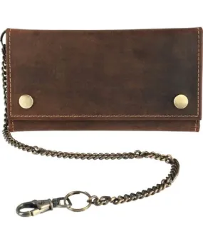 CTM Men's Hunter Leather Long Trifold Chain Wallet