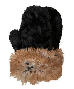 Cuddly in Black and Cuddly Sand with Red Fox Luxury Faux Fur Mittens