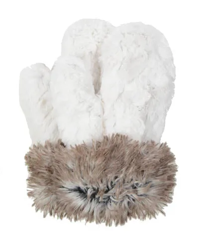 Cuddly in Black with Cuddly in Ivory with Arctic Fox Luxury Faux Mittens