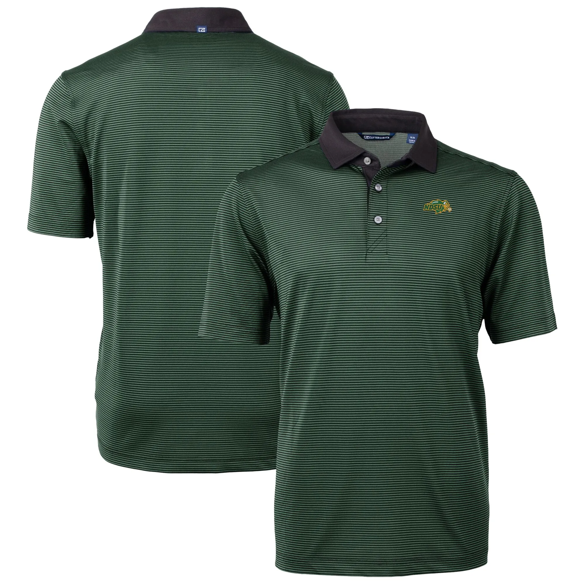 Cutter & Buck NDSU Bison Hunter Green Virtue Eco Pique Micro Stripe Recycled Polo