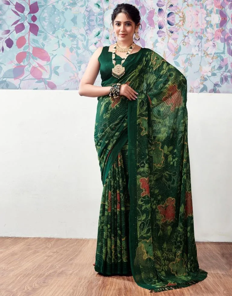 Dark Green Georgette Printed Sarees