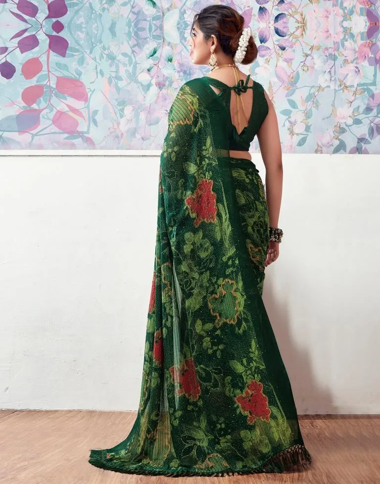 Dark Green Georgette Printed Sarees