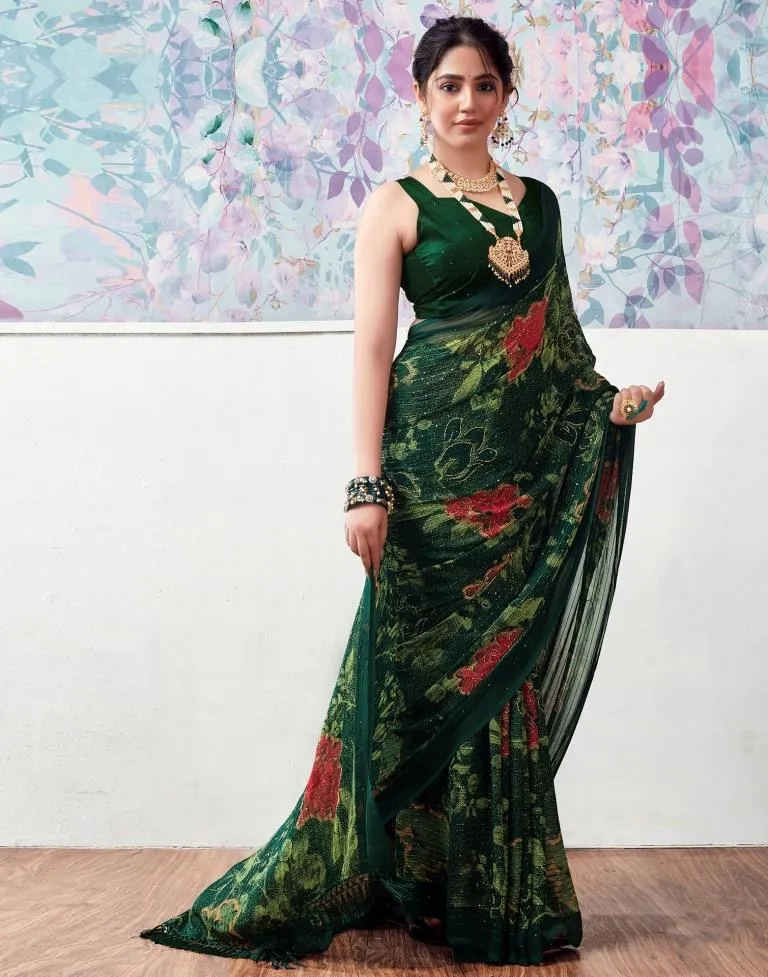 Dark Green Georgette Printed Sarees