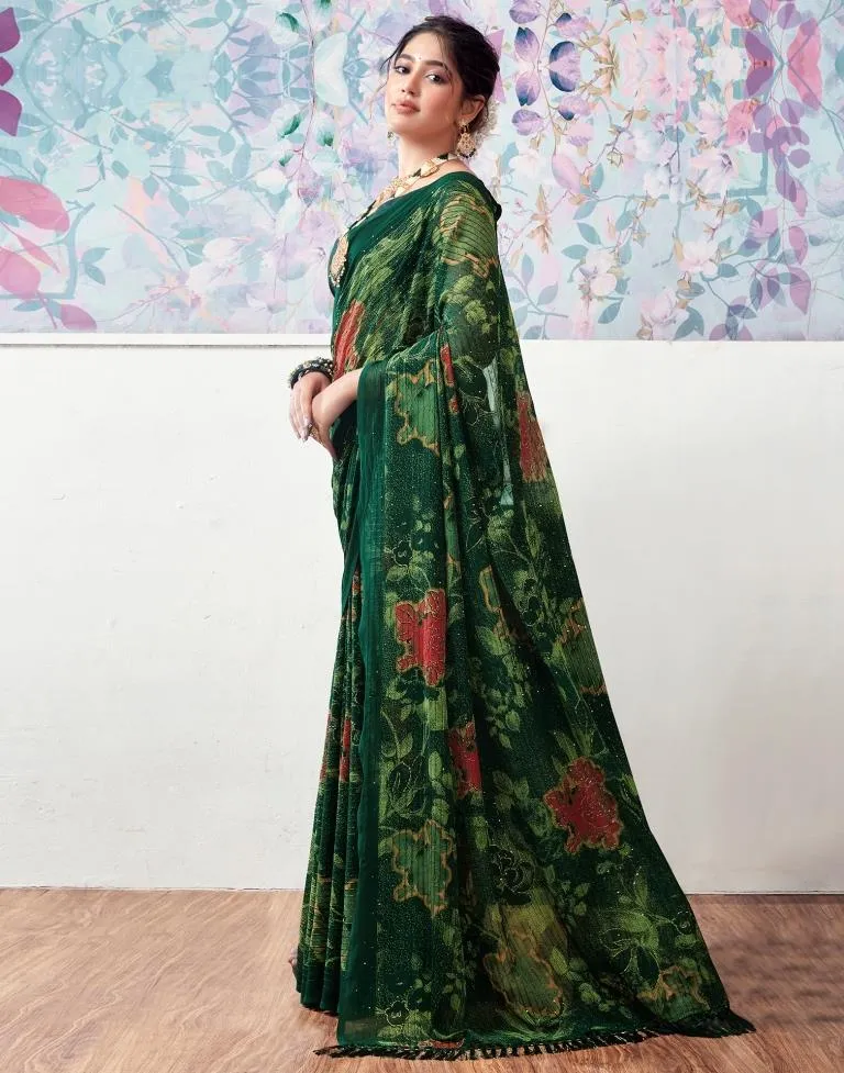 Dark Green Georgette Printed Sarees