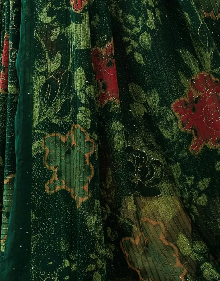 Dark Green Georgette Printed Sarees