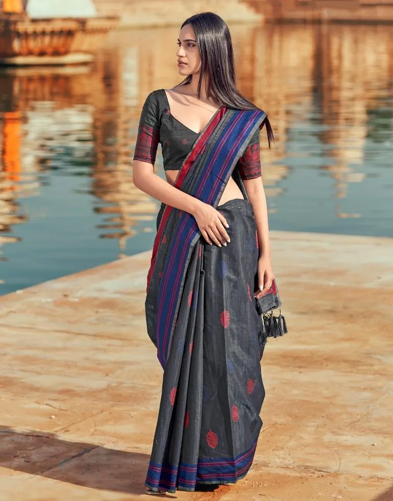 Dark Grey Silk Woven Sarees