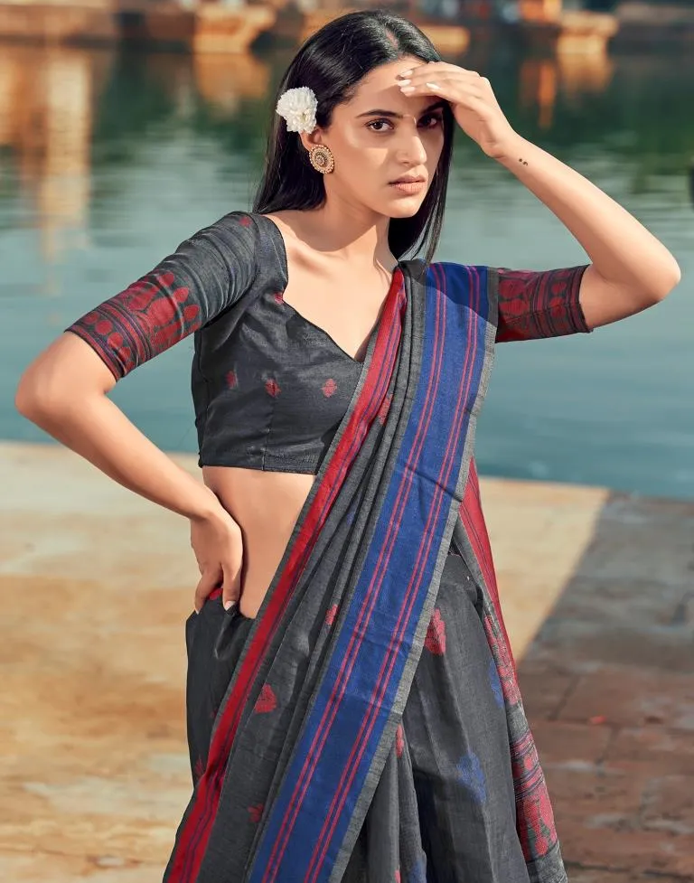 Dark Grey Silk Woven Sarees